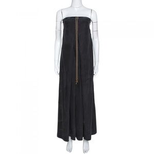 Diane Von Furstenburg Black Silk Strapless Maxi Dress with rope tie and pockets